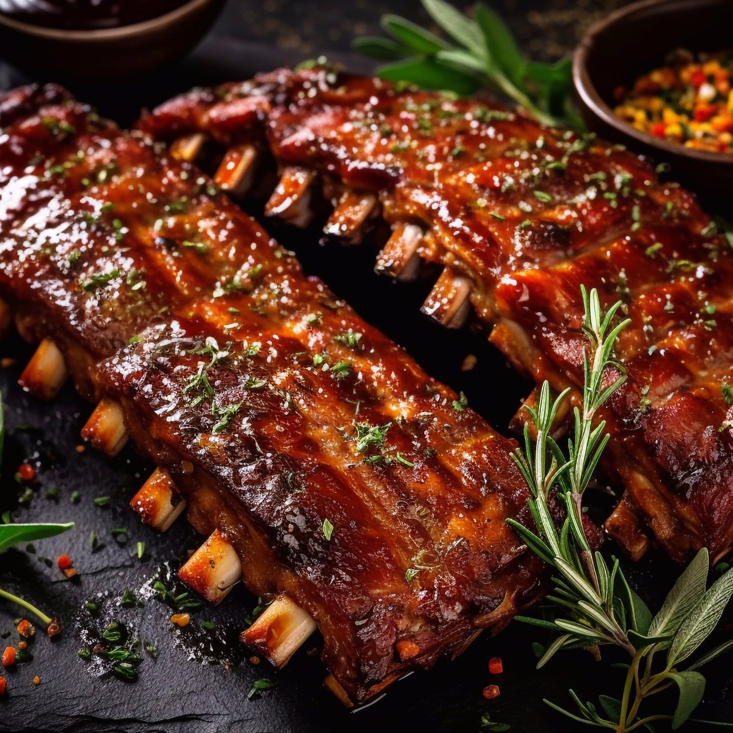 BBQ ribs en costra de pimienta