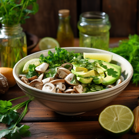 Mushroom aguachile with hearts of palm