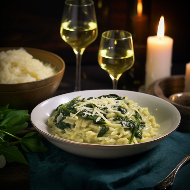 Pasta tipo orzo con espinacas