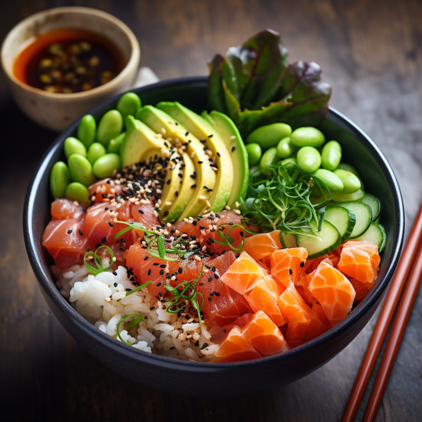 Japanese poke bowl (salmon/tuna optional)